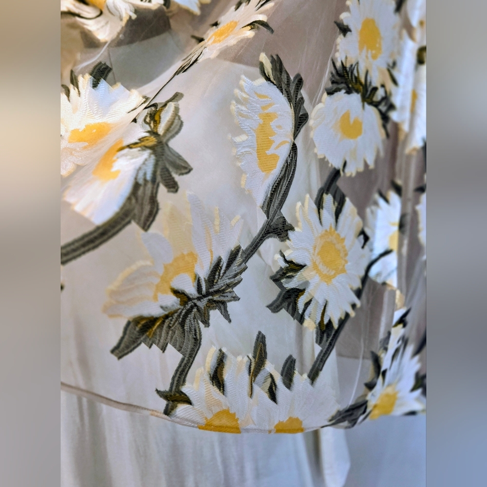 Lela Rose Sunflower Print Beige Midi Dress Boatneck Draped Bodice MSRP $1890 NWT - Picture 11 of 16